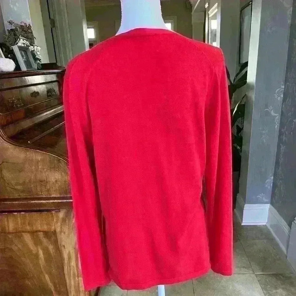 Tommy Hilfiger Red v neck sweater Large lightweight long sleeve decorative gold - Picture 6 of 10